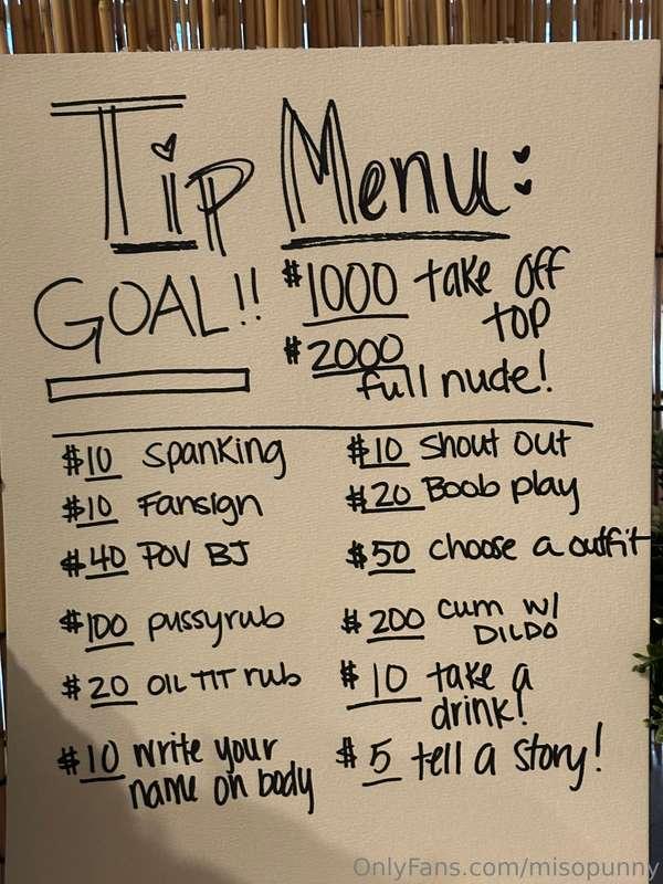 Okay guys! Quick preview of my tip menu tonight! Just someth..