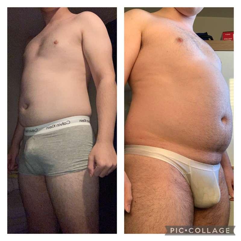 Left pic - when I thought I was fat in September 2020. Right - present fat boy state 🐷