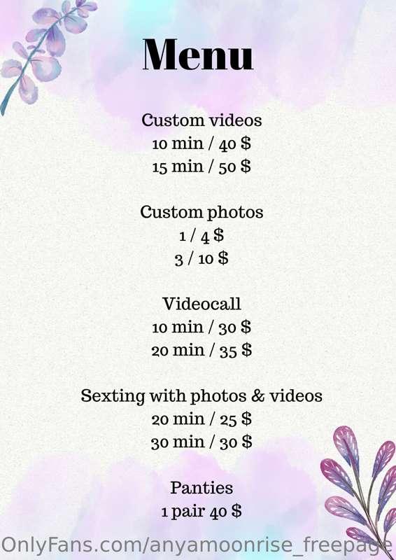 My lovely new menu for you <3