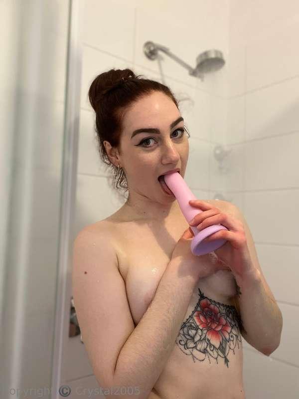 Sucking on dildo in the shower and playing with my tits $6ti..