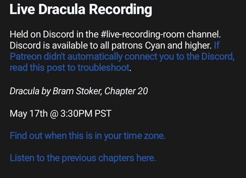 Live Dracula Recording tomorrow at 3:30PST! See y'all there!!