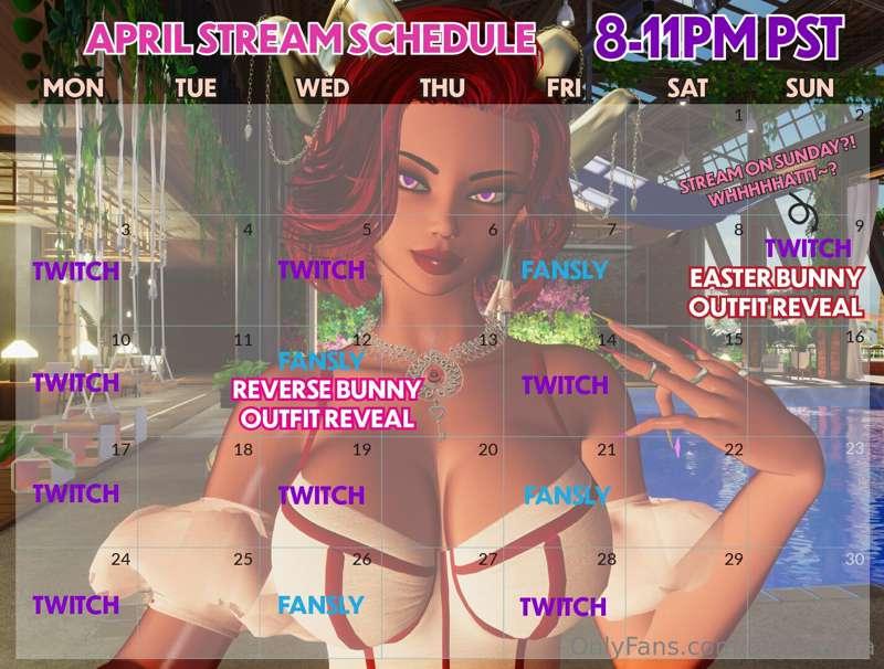 APRIL SCHEDULE IS HERE! 💜 
This month we will have new bunny..