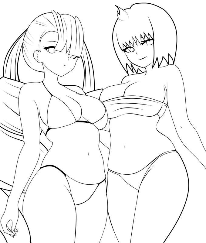 Commission - Beach and Petra WIP and lines