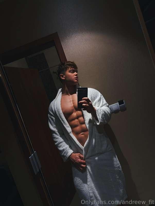 Mirror shot with the robe hanging open abs out, just teasing..