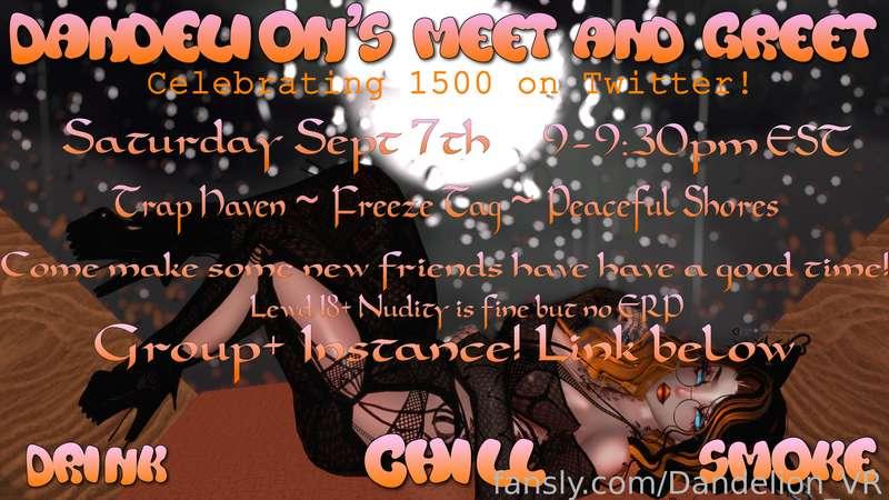 I'm having a lil meet and greet tomorrow! Have a few drinks, chill and have a good time? 
Strictly 18+. You should be on this website smh
This is not an erp/lewd event, please behave yourselves!

Join the group xxx 
https://vrchat.com/home/group/grp_949c3966-e2a5-4bd3-a134-5cb7edbf704e

#vr #vrlewd #fyp #meetup #fun #drinks