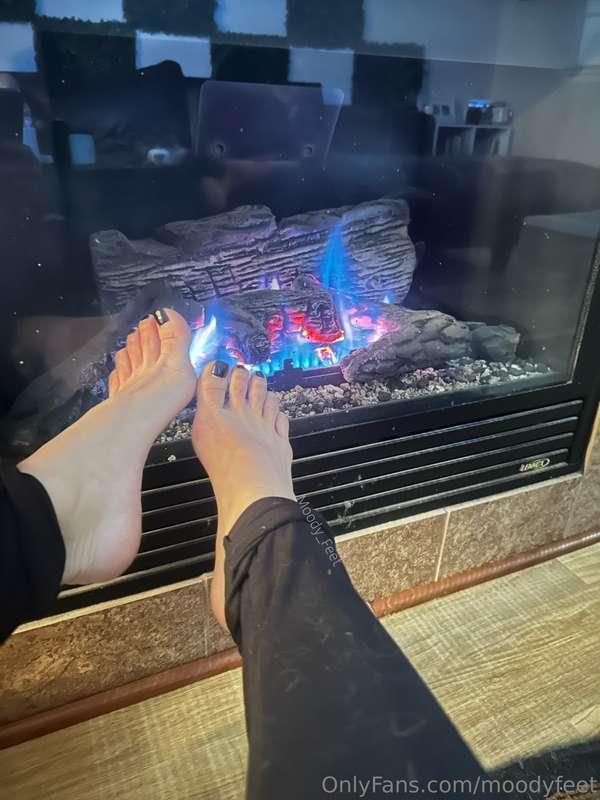 Warming my feet by the fire!