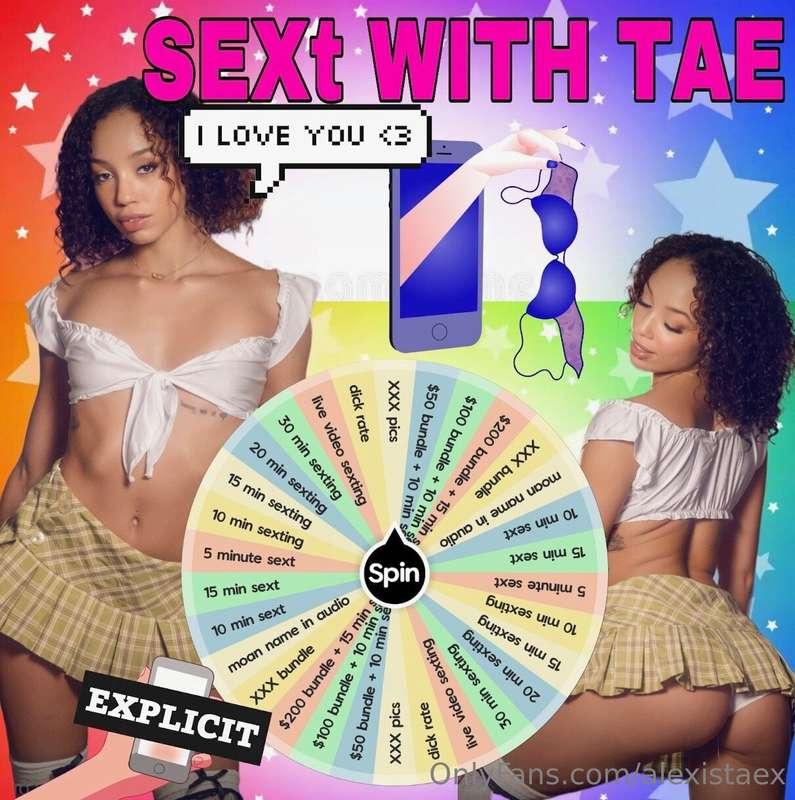 𝐒𝐄𝐗𝐓 𝐖𝐈𝐓𝐇 𝐓𝐀𝐄 𝐖𝐇𝐄𝐄𝐋 📱🤭💋 Tip to spin and win some 1 on 1 sext..