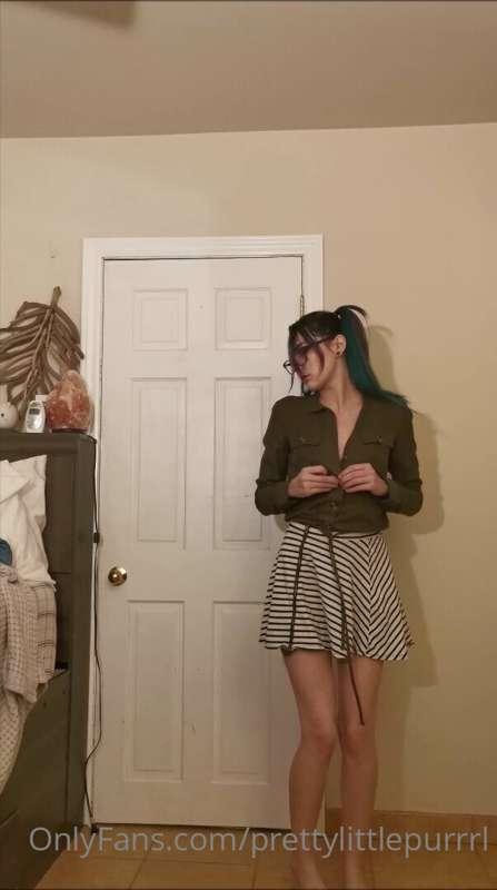 A cute little strip tease in my tiny striped skirt. I'm show..