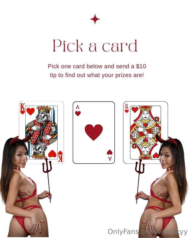 Pick one card and send a $10 tip to find out what your prize..