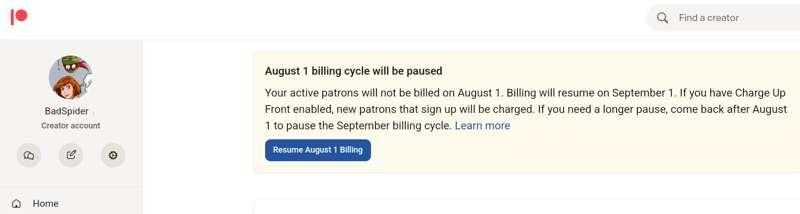 August billing Paused