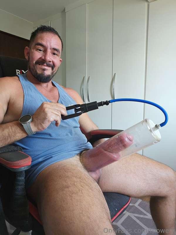 After an hour of pumping, my cock was very heavy.  I can't g..