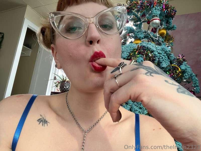 Santa’s gift. Naughty blue lingerie. Taking these photos for..