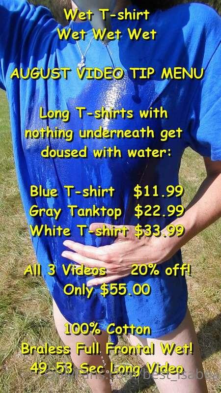 Wet T-shirt Tip Menu! Dear fans, this is the very first time..