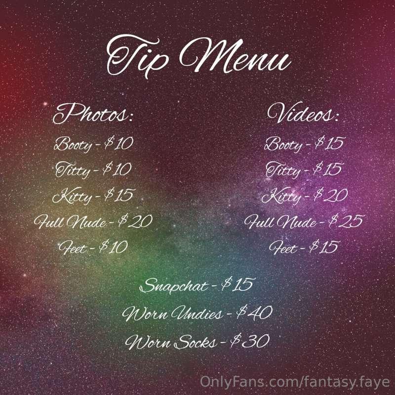 Updated Tip Menu! If you have any questions just message me ..