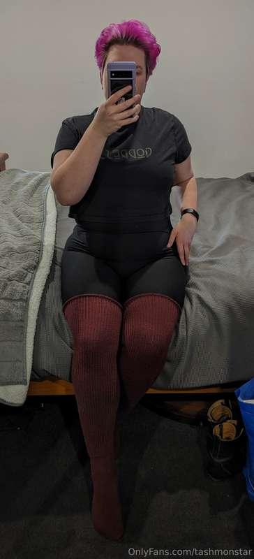 Cold weather means time for thigh highs, and don't I look cu..