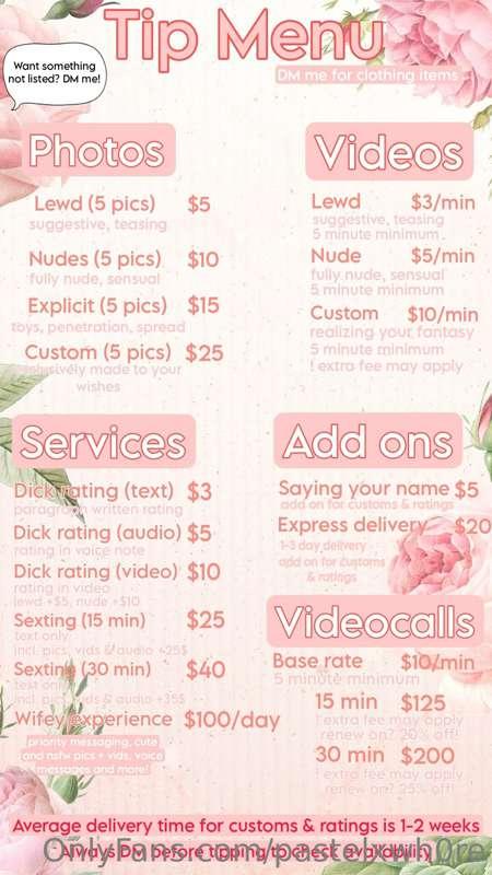 New tip menu! 💕😚 
Always DM before tipping to check availabi..