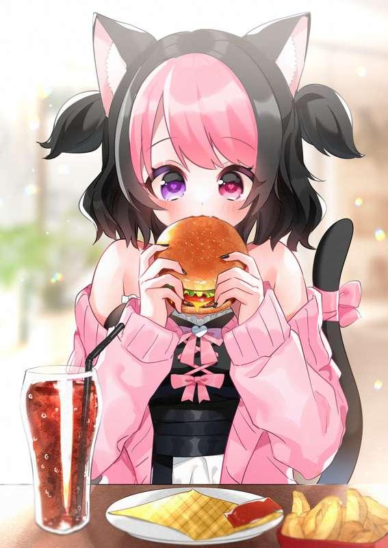 HD strawb eating borgar art ♡ [multiple versions]