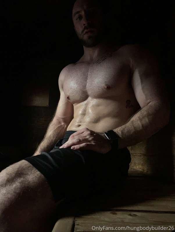 Swipe right for a little sneaky sauna strip tease after ches..