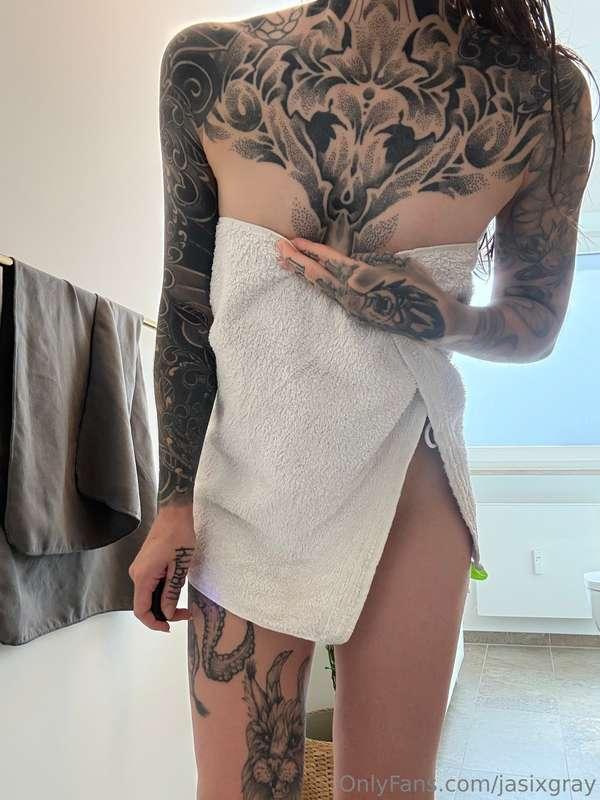took some pictures wearing just a towel after getting out of..