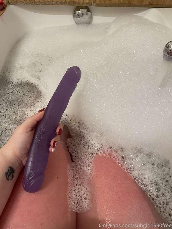 Bath time with some toys.