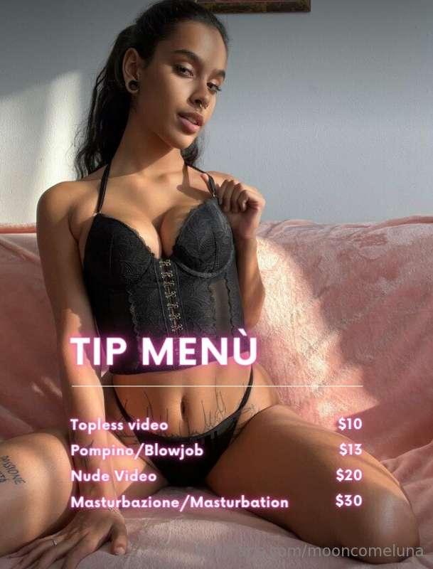 💎 ***TIP MENÙ'*** 💎
Tippa una somma a tua scelta baby per ri..