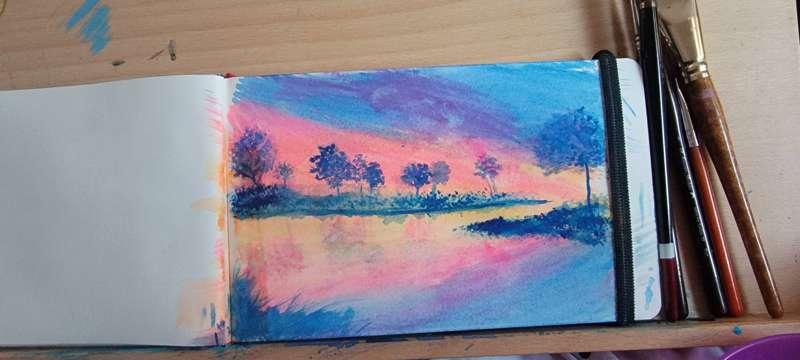 New watercolor landscape sketch painting. 1st attempt with t..