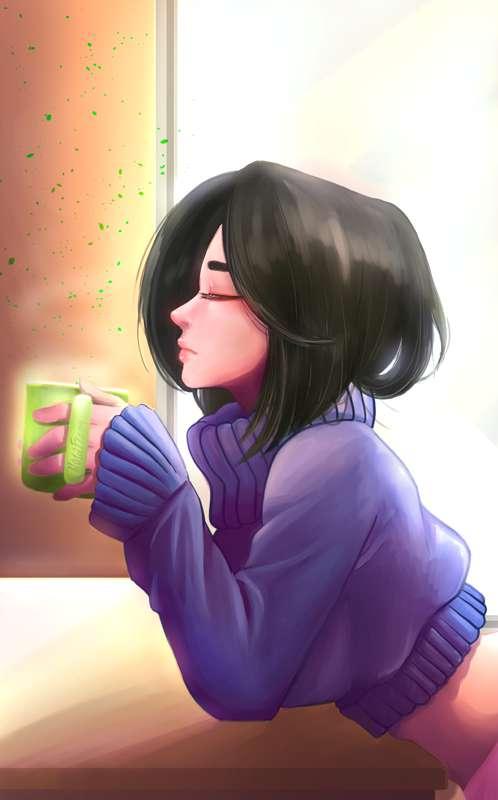 Big Ellie drinking tea