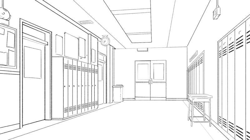 OL2: Step 2 School Hallway BG Sketches
