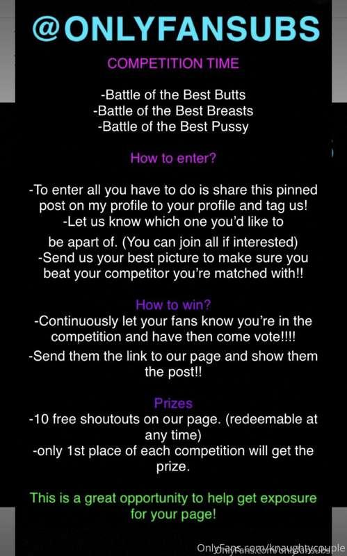 COMPETITION TIME

-Battle of the Best Butts 
-Battle of the ..