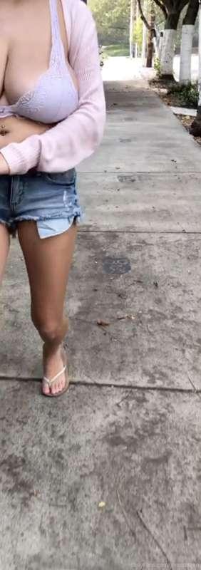 Unlock this video ... Braless in PUBLIC video.  Catch me in ..