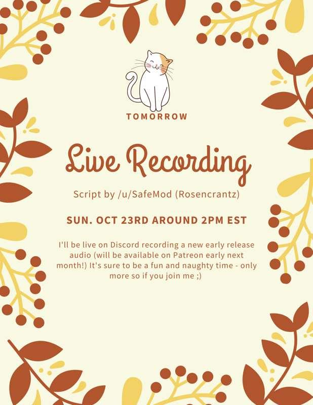 Live Recording on Discord - Tomorrow Afternoon! [Tier 1+ Patrons :3] 