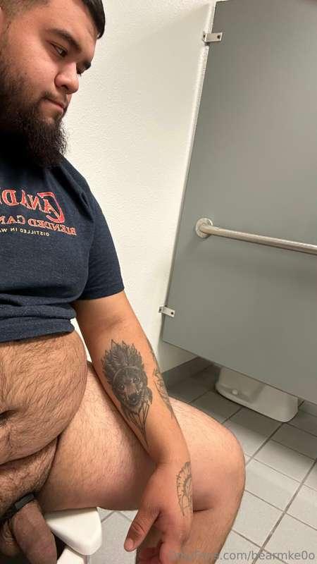Waiting for you to stick that cock under the stall 😈