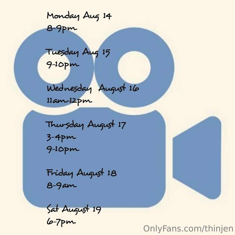 Videochat schedule for the week 
*All videochats must be pai..