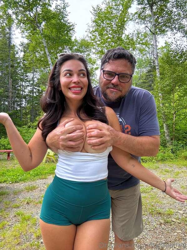 My boobs are so heavy he had to hold them for me 😂
