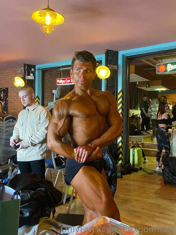 Posing and showing muscles at my first competition this year..