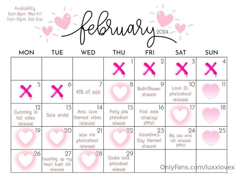 HII!! I made a calander so you know what's coming this month..