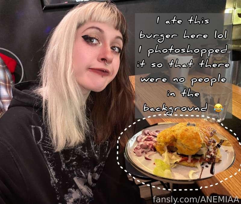 I ate a delicious vegan burger today!!!! &gt;. &lt;

#egirl #teen #cute #fyp #emo #tattoo #girlnextdoor #girlfriend #waifu #petite #horny #tongue #Tights