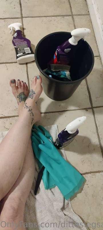 cleaning the bathroom