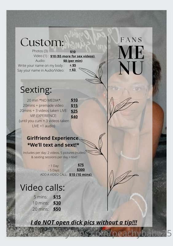 💰 PRICING MENU 💰  I do accept request, feel free to message ..