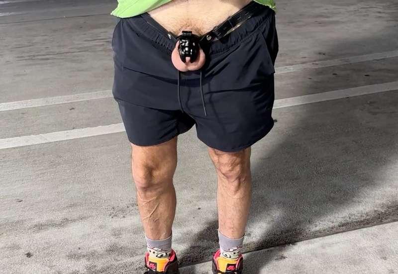 Locktober day #3 Cage Checking my cuck in the parking garage..