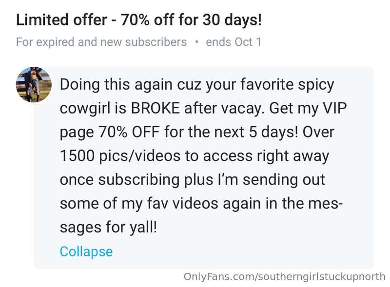 Head on over to my VIP page @sexycowgirlbabe where it’s 70% ..