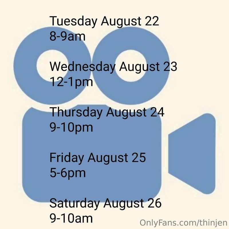 Videochat schedule for the week
*all videochats must be paid..