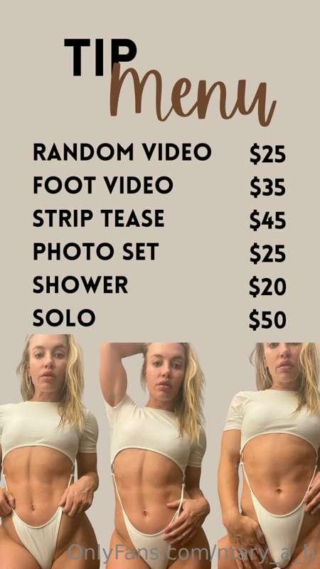 Releasing a tip menu for yal . What do you think ? Let me kn..