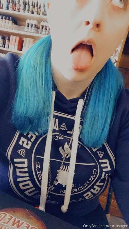 Pigtails in my hair cus all this hair keeps getting in my fa..