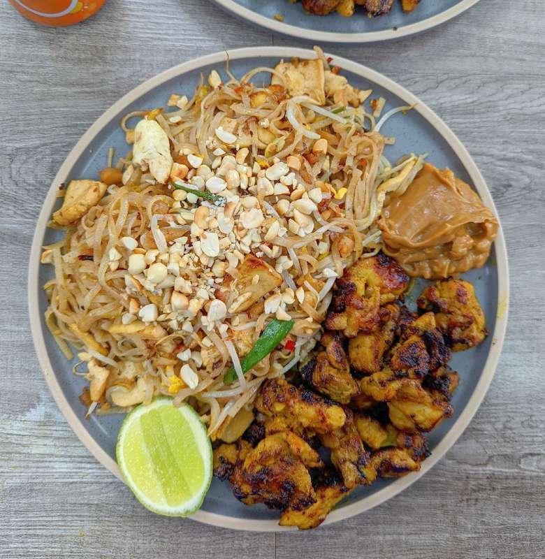 Pad Thai + Satay Chicken Skewers