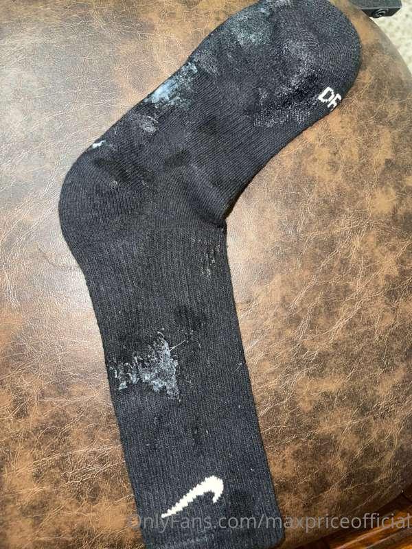 The aftermath of a nice built up cumshot onto a sock😅💦