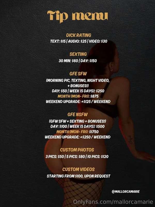 Tip menu for my beloved followers ❤️