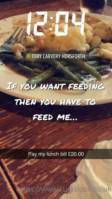 Lunch: Toby Carvery food bill £20.00