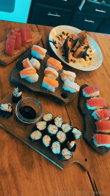 A fat cannabis edible, sushi and blackened salmon....  And r..