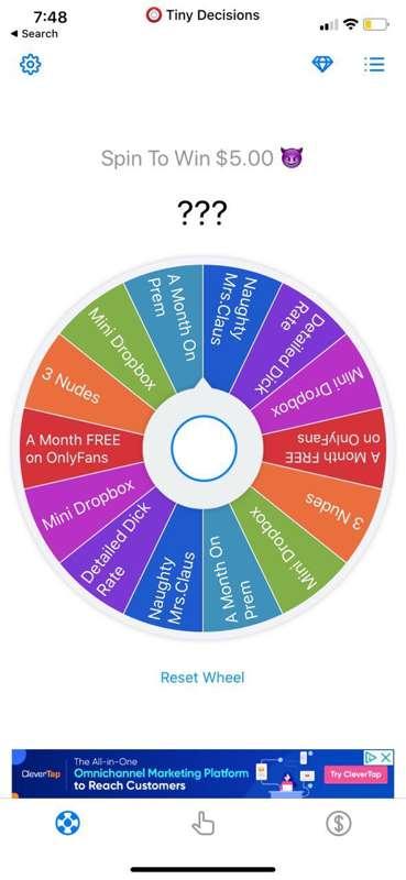 SPIN TO WIN. Tip which ever wheel u want to spin in the bigg..